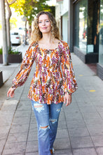 Load image into Gallery viewer, Fall in Love Taupe &amp; Rust Floral Print Babydoll Bubble Sleeve Top
