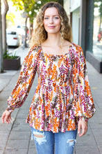 Load image into Gallery viewer, Fall in Love Taupe &amp; Rust Floral Print Babydoll Bubble Sleeve Top
