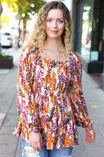 Load image into Gallery viewer, Fall in Love Taupe &amp; Rust Floral Print Babydoll Bubble Sleeve Top
