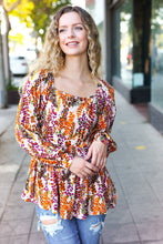Load image into Gallery viewer, Fall in Love Taupe &amp; Rust Floral Print Babydoll Bubble Sleeve Top
