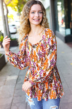 Load image into Gallery viewer, Fall in Love Taupe &amp; Rust Floral Print Babydoll Bubble Sleeve Top
