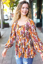 Load image into Gallery viewer, Fall in Love Taupe &amp; Rust Floral Print Babydoll Bubble Sleeve Top
