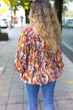 Load image into Gallery viewer, Fall in Love Taupe &amp; Rust Floral Print Babydoll Bubble Sleeve Top
