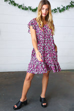 Load image into Gallery viewer, Black Multicolor Floral Babydoll Flutter Sleeve Midi Dress

