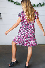 Load image into Gallery viewer, Black Multicolor Floral Babydoll Flutter Sleeve Midi Dress
