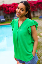 Load image into Gallery viewer, Sunny Days Kelly Green Banded V Neck Flutter Sleeve Top

