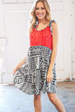 Load image into Gallery viewer, Red/Black  Shoulder Tie Knot Tiered Dress
