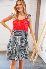 Load image into Gallery viewer, Red/Black  Shoulder Tie Knot Tiered Dress
