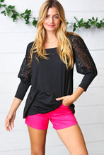 Load image into Gallery viewer, Black Lace Three Quarter Bubble Sleeve Top
