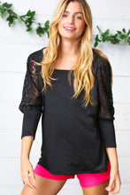 Load image into Gallery viewer, Black Lace Three Quarter Bubble Sleeve Top
