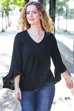 Load image into Gallery viewer, Falling In Love Black Hi-Lo Ruffle Sleeve Woven Top
