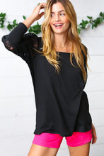 Load image into Gallery viewer, Black Lace Three Quarter Bubble Sleeve Top
