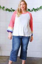 Load image into Gallery viewer, Pink Pointelle Color Block Wide Sleeve Pullover

