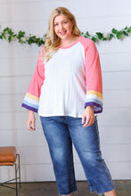 Load image into Gallery viewer, Pink Pointelle Color Block Wide Sleeve Pullover
