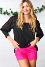 Load image into Gallery viewer, Black Lace Three Quarter Bubble Sleeve Top
