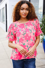 Load image into Gallery viewer, Vacay Vibes Floral Back Keyhole Short Smocked Banded Sleeve Top
