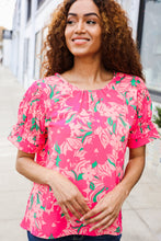 Load image into Gallery viewer, Vacay Vibes Floral Back Keyhole Short Smocked Banded Sleeve Top
