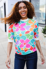 Load image into Gallery viewer, Spring Vibes Multicolor floral Rib Back Bow Tie Detail Top
