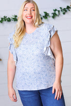Load image into Gallery viewer, Washed Blue Floral Tiered Flutter Sleeve Top
