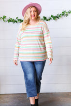Load image into Gallery viewer, Green Apple &amp; Tangerine Textured Vintage Stripe Top
