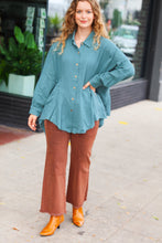 Load image into Gallery viewer, Beautiful You Teal Button Down Sharkbite Cotton Tunic Top
