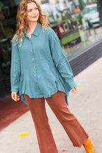 Load image into Gallery viewer, Beautiful You Teal Button Down Sharkbite Cotton Tunic Top
