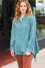 Load image into Gallery viewer, Beautiful You Teal Button Down Sharkbite Cotton Tunic Top
