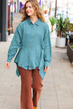 Load image into Gallery viewer, Beautiful You Teal Button Down Sharkbite Cotton Tunic Top

