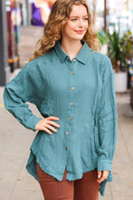 Load image into Gallery viewer, Beautiful You Teal Button Down Sharkbite Cotton Tunic Top
