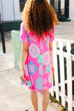 Load image into Gallery viewer, Find Love Hot Pink Abstract Print Frill Notch Neck Dress
