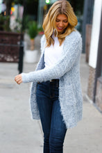 Load image into Gallery viewer, Leading Lady Slate Blue Two Tone Fuzzy Soft Brushed Cardigan
