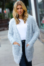 Load image into Gallery viewer, Leading Lady Slate Blue Two Tone Fuzzy Soft Brushed Cardigan
