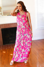 Load image into Gallery viewer, Pink Floral Print Fit and Flare Sleeveless Maxi Dress
