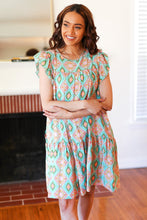 Load image into Gallery viewer, Mint Geo Boho Print Yoke Poplin Woven Dress
