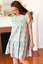 Load image into Gallery viewer, Mint Geo Boho Print Yoke Poplin Woven Dress
