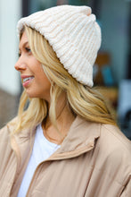 Load image into Gallery viewer, Cream Knit Velvet Chenille Fold Over Beanie
