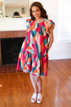 Load image into Gallery viewer, Stand Out Magenta &amp; Teal Geometric Yoke Woven Dress
