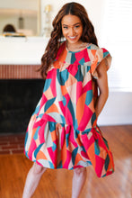 Load image into Gallery viewer, Stand Out Magenta &amp; Teal Geometric Yoke Woven Dress
