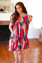 Load image into Gallery viewer, Stand Out Magenta &amp; Teal Geometric Yoke Woven Dress

