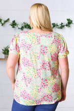 Load image into Gallery viewer, Canary/Mint Floral Square Neck Bubble Sleeve Top
