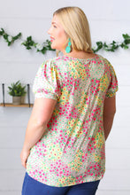 Load image into Gallery viewer, Canary/Mint Floral Square Neck Bubble Sleeve Top
