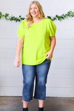 Load image into Gallery viewer, Neon Green Round Neck Puff Sleeve Crepe Top

