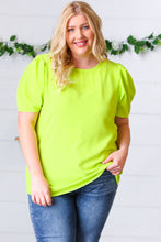 Load image into Gallery viewer, Neon Green Round Neck Puff Sleeve Crepe Top
