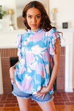 Load image into Gallery viewer, Sky Blue &amp; Lavender Double Flutter Sleeve Mock Neck Top
