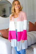 Load image into Gallery viewer, Face The Day Blush Wide Stripe Hacci Colorblock Cardigan
