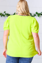 Load image into Gallery viewer, Neon Green Round Neck Puff Sleeve Crepe Top
