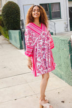 Load image into Gallery viewer, Let's Meet Up Red &amp; Pink Paisley Drop Shoulder Kimono Dress
