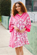 Load image into Gallery viewer, Let's Meet Up Red &amp; Pink Paisley Drop Shoulder Kimono Dress
