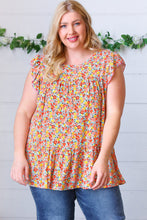 Load image into Gallery viewer, Sunset Floral Print Ruffle Tiered Keyhole Top
