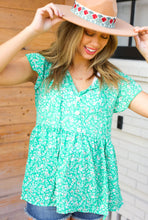 Load image into Gallery viewer, Green Floral Button Tie Neck Babydoll Top
